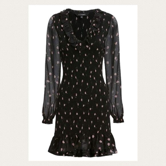 Intermix Elara 100% Silk Black Floral Smocked Mini Dress Size 2 - Picture 16 of 16